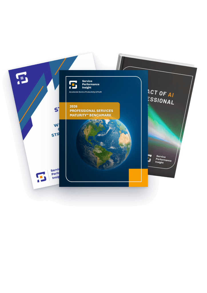 SPI Research professional services performance bundle showing the 2026 PS Maturity Benchmark, AI in Professional Services Benchmark and Structural Divide reports